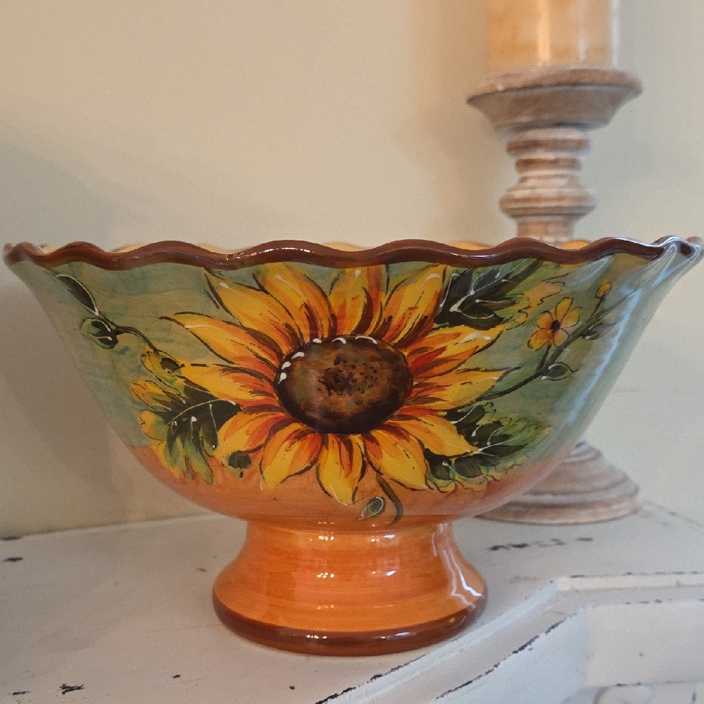Sunflower Design Ceramic Serving Bowl